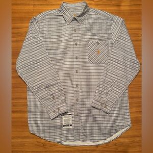 EUC Carhartt Flame-Resistant Work Dry Medium Blue Plaid Twill shirt